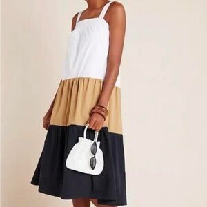 Anthropologie Colorblock Midi Dress - White, Tan, and Black